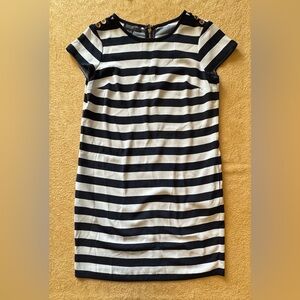 Jones New York Navy and White Striped Dress with Gold Buttons